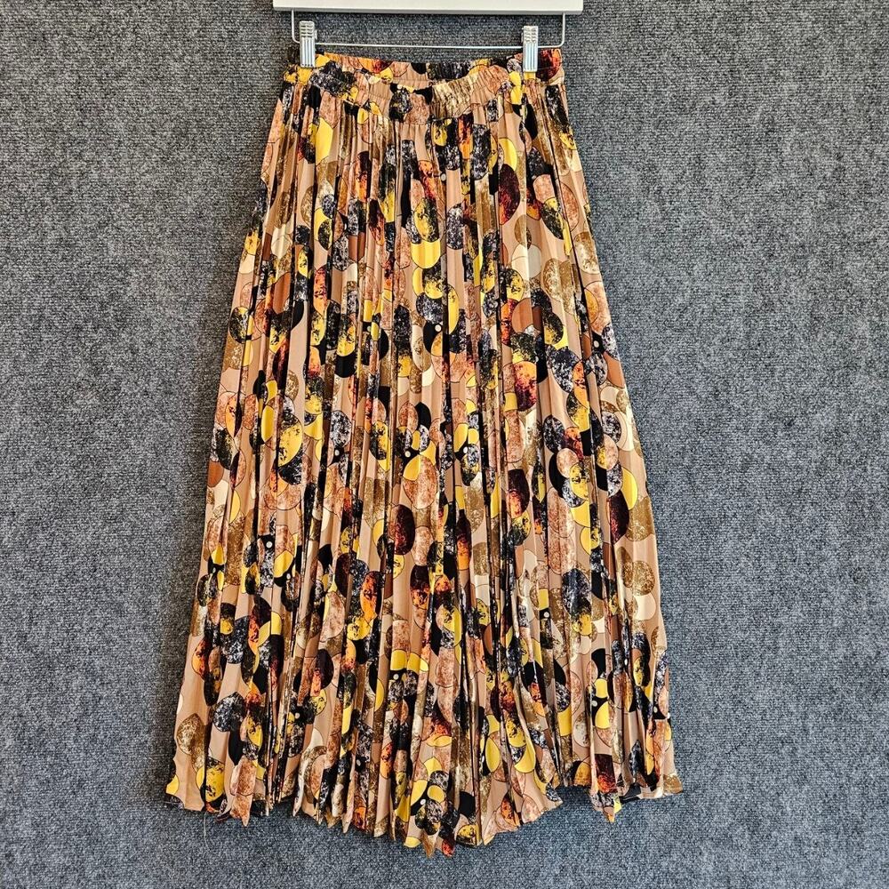 Duantuan Pleated Maxi Skirt Size 38 Beige Yellow Abstract Print EU 38